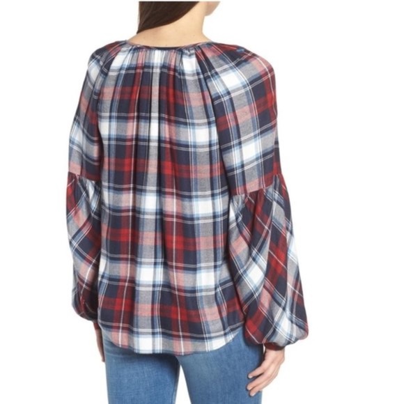 Vince Camuto Embroidered Plaid Peasant Blouse - Picture 4 of 6